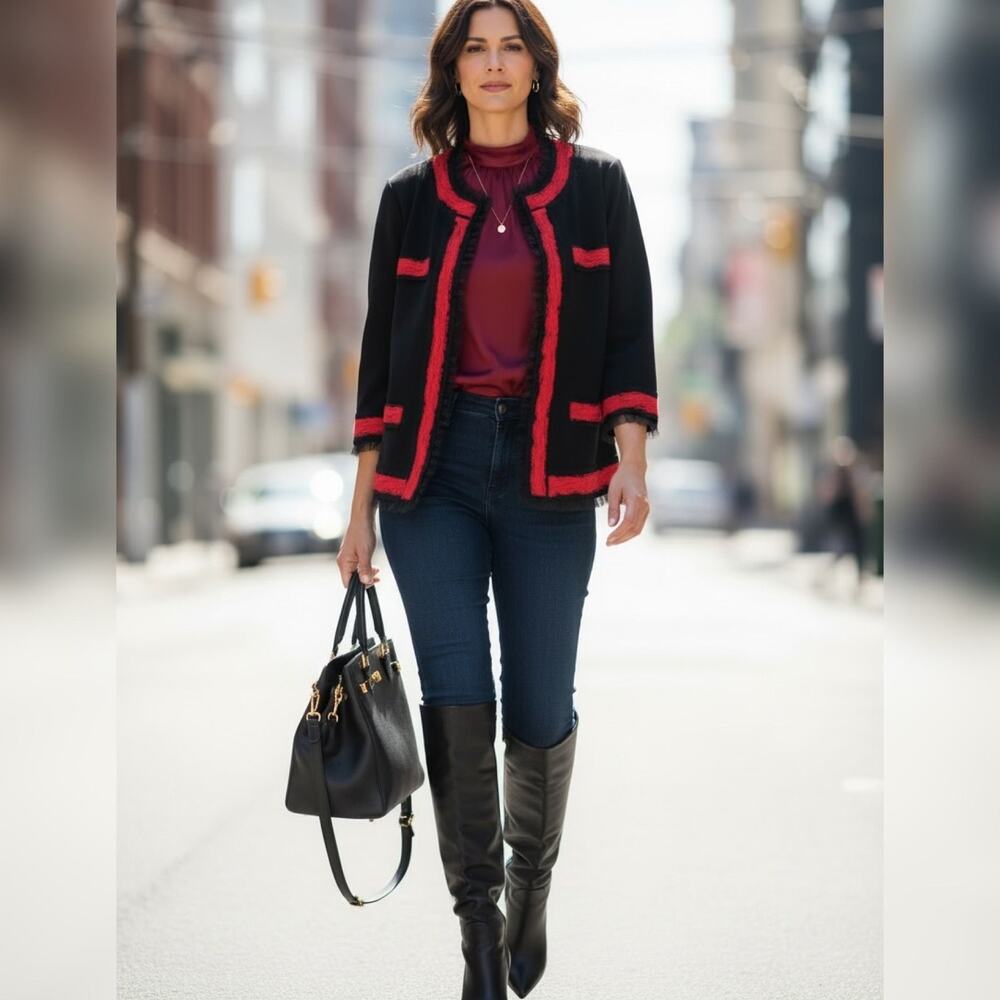 $315 Ming Wang black open-front knit jacket Blazer XS/S